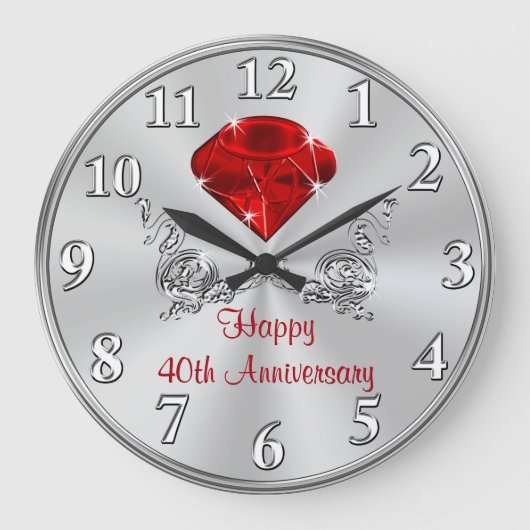 Happy 40th Wedding Jubileum Gifts CLOCK Grote Klok (Voorkant)