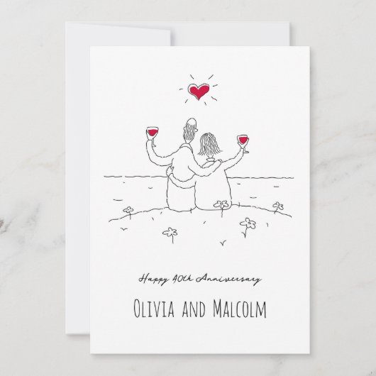 Happy 40th Wedding Jubileum Red Heart Paar (Voorkant)