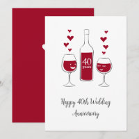 Happy 40th Wedding Jubileum Rode Wijn Hart Kaart