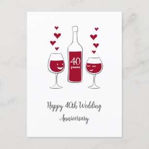 Happy 40th Wedding Jubileum Rode Wijn Hart Kaart