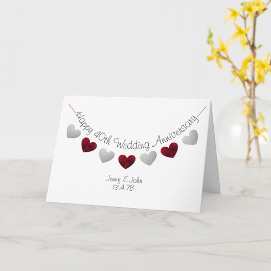 Happy 40th Wedding Jubileum Ruby roos harten Kaart (Gele Bloem)