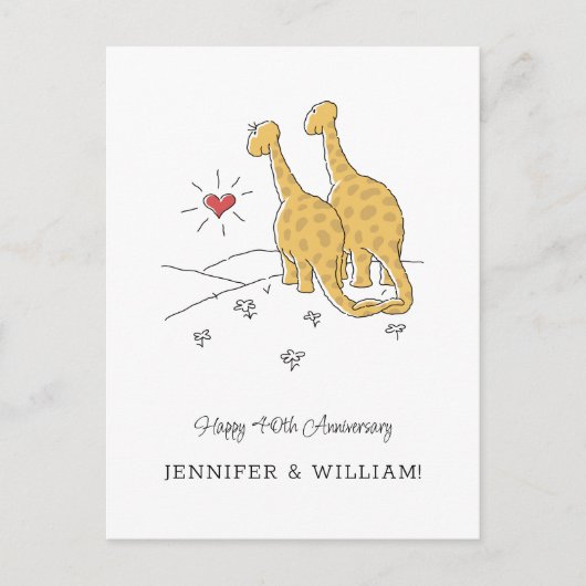 Happy 40th Wedding Jubileum Schattigee Dinosaurs K Briefkaart (Voorkant)