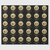 Happy 41st Birthday Black en Gold Glitter Cadeaupapier (Vlak)