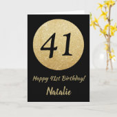 Happy 41st Birthday Black en Gold Glitter Kaart (Gele Bloem)