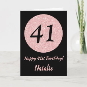 Happy 41st Birthday Black en Roos Pink Gold Kaart
