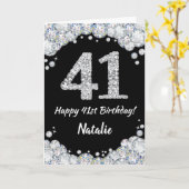 Happy 41st Birthday Black en Silver Glitter Card Kaart (Gele Bloem)