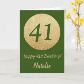 Happy 41st Birthday Green en Gold Glitter Card Kaart (Gele Bloem)