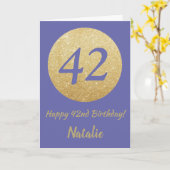 Happy 42e verjaardag en Gold Glitter Kaart (Gele Bloem)