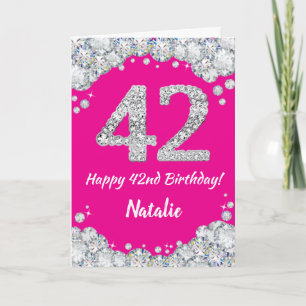 Happy 42e verjaardag Hot Pink en Silver Glitter Kaart