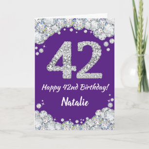 Happy 42e verjaardag Paars en Silver Glitter Card Kaart