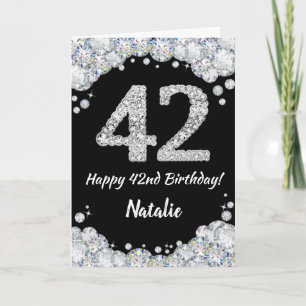 Happy 42e verjaardag zwarte en zilveren glitterkaa kaart
