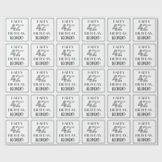 HAPPY 42ND BIRTHDAY; Art Deco Style; aangepaste na Cadeaupapier (Vlak)
