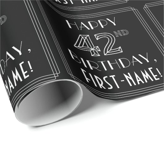 HAPPY 42ND BIRTHDAY; Art Deco Style met aangepaste Cadeaupapier (Rol Hoek)