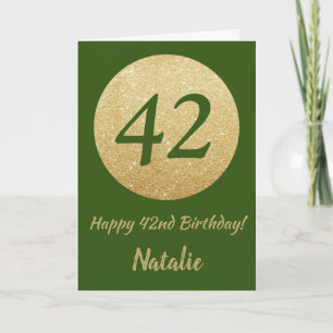 Happy 42nd Birthday Green en Gold Glitter Kaart