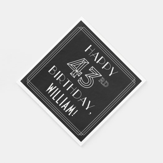 HAPPY 43RD BIRTHDAY; Art Deco Style; aangepaste na Servet (Hoek)