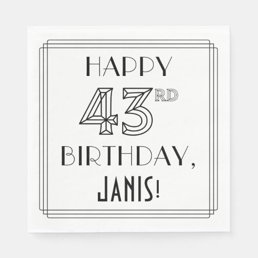 HAPPY 43RD BIRTHDAY; Art Deco Style; aangepaste na Servet (Voorkant)