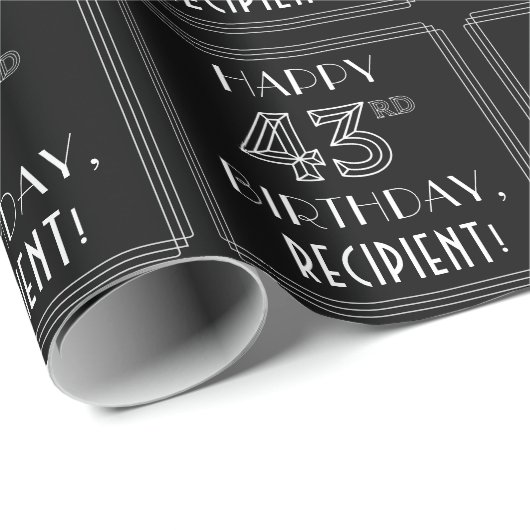 HAPPY 43RD BIRTHDAY; Art Deco Style met aangepaste Cadeaupapier (Rol Hoek)