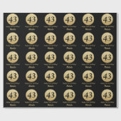 Happy 43rd Birthday Black en Gold Glitter Cadeaupapier (Vlak)
