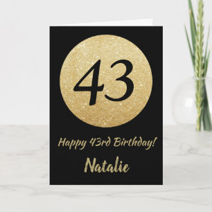 Happy 43rd Birthday Black en Gold Glitter Card Kaart