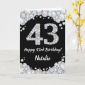 Happy 43rd Birthday Black en Silver Glitter Card Kaart (Gele Bloem)