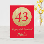 Happy 43rd Birthday Red en Gold Glitter Card Kaart (Gele Bloem)
