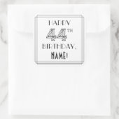 HAPPY 44th BIRTHDAY, Art Deco Style, Custom Name Vierkante Sticker (Tas)