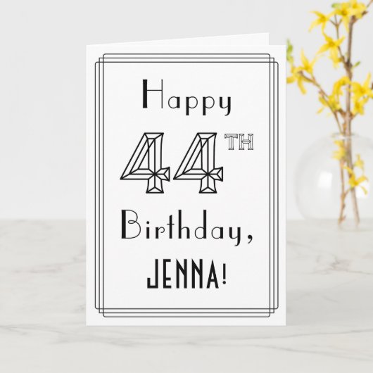 Happy 44th Birthday, Art Deco Style met aangepaste Kaart (Gele Bloem)