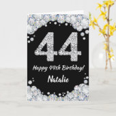 Happy 44th Birthday Black en Silver Glitter Card Kaart (Gele Bloem)