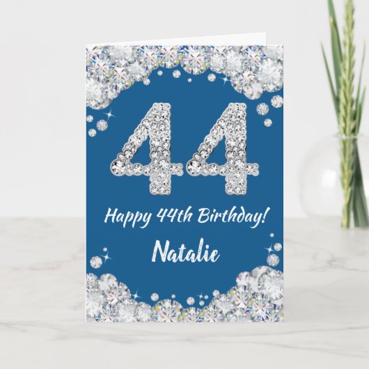 Happy 44th Birthday Blue en Silver Glitter Card Kaart (Voorkant)