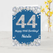 Happy 44th Birthday Blue en Silver Glitter Card Kaart (Gele Bloem)