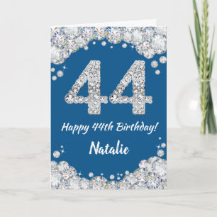 Happy 44th Birthday Blue en Silver Glitter Card Kaart