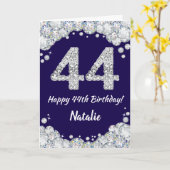 Happy 44th Birthday Navy Blue en Silver Glitter Kaart (Gele Bloem)
