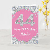 Happy 44th Birthday Pink en Silver Glitter Card Kaart (Gele Bloem)