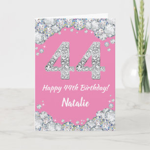 Happy 44th Birthday Pink en Silver Glitter Card Kaart
