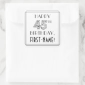 HAPPY 45TH BIRTHDAY, Art Deco Style, aangepaste na Vierkante Sticker (Tas)