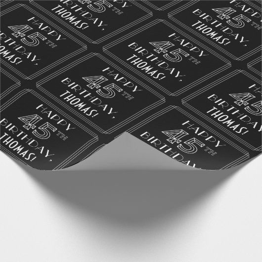 HAPPY 45TH BIRTHDAY; Art Deco Style met aangepaste Cadeaupapier (Hoek)