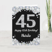 Happy 45th Birthday Black en Silver Glitter Card Kaart (Voorkant)