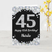 Happy 45th Birthday Black en Silver Glitter Card Kaart (Gele Bloem)