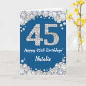 Happy 45th Birthday Blue en Silver Glitter Card Kaart (Gele Bloem)