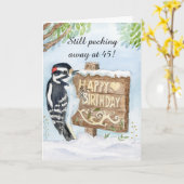 Happy 45th Birthday Downy Woodpecker Kaart (Gele Bloem)