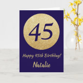 Happy 45th Birthday Navy Blue and Gold Glitter Kaart (Gele Bloem)