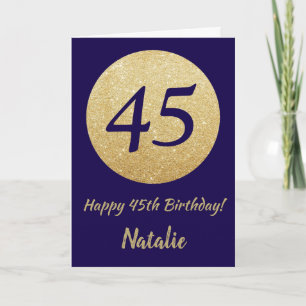 Happy 45th Birthday Navy Blue and Gold Glitter Kaart
