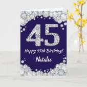 Happy 45th Birthday Navy Blue en Silver Glitter Kaart (Gele Bloem)