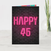 Happy 45th Birthday Neon-teken op baksteen Kaart (Voorkant)