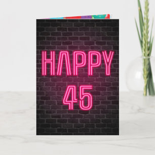 Happy 45th Birthday Neon-teken op baksteen Kaart