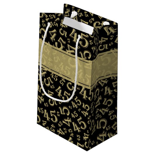 Happy 45th Birthday Number Pattern Black/Gold Klein Cadeauzakje (Achterkant Gekanteld)