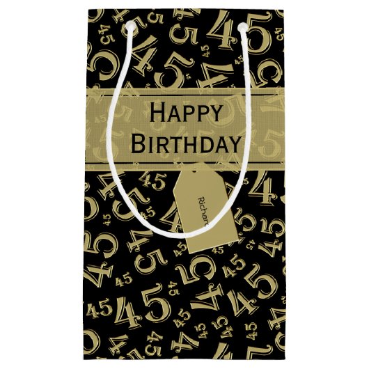 Happy 45th Birthday Number Pattern Black/Gold Klein Cadeauzakje (Voorkant)