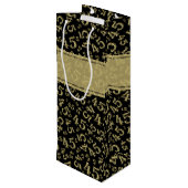 Happy 45th Birthday Number Pattern Black/Gold Wijn Cadeautas (Achterkant Gekanteld)
