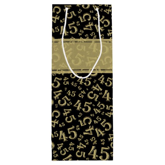 Happy 45th Birthday Number Pattern Black/Gold Wijn Cadeautas (Achterkant)