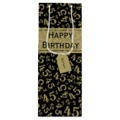 Happy 45th Birthday Number Pattern Black/Gold Wijn Cadeautas (Voorkant)